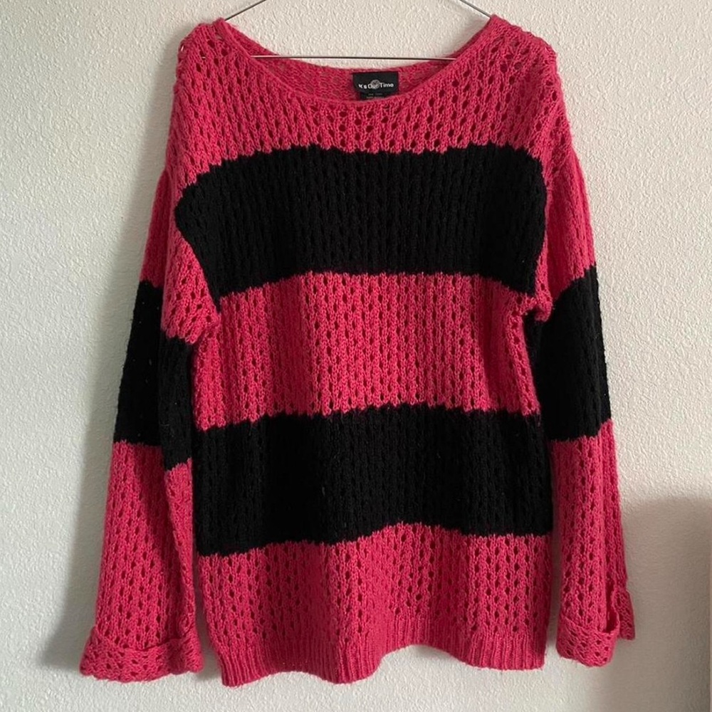 It's Our Time Pink and Black Knit Sweater